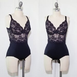 RIGBY & PELLER London Rare Vintage 90s Black Lace Sexy Teddy Bodysuit Shapewear